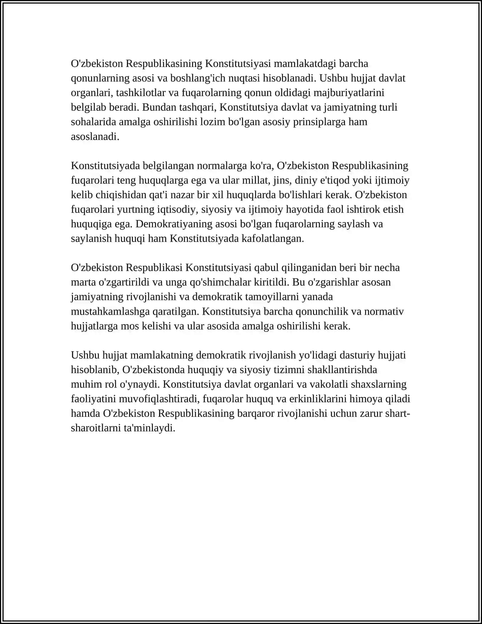 TANGI OʼZBEKISTON INSON HAQ-HUQUQLARI VA ERKINLIKLARI KAFOLATINING YARATILISHI 4