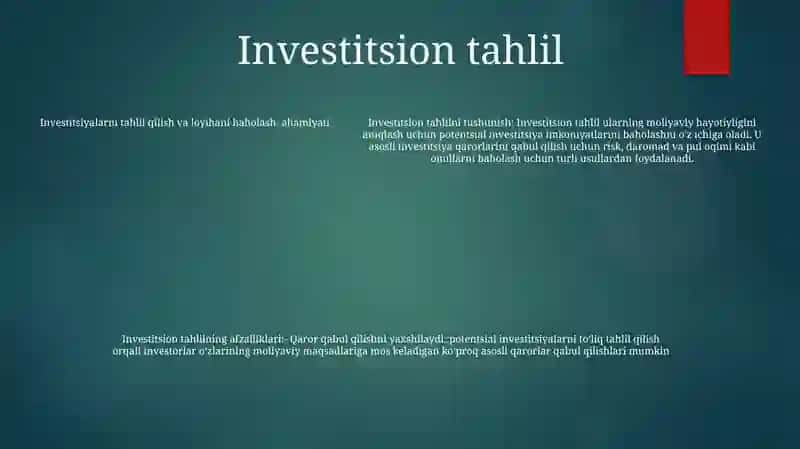 Investitsiyalari Loyihalari Samaradorligini Baholash Va Ahamiyati 4