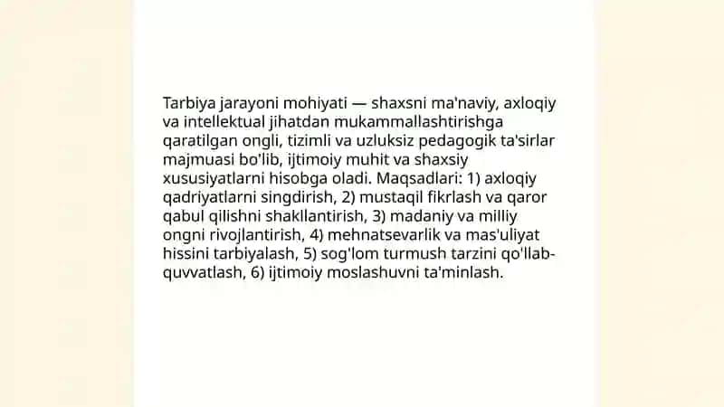 Tarbiyaning umumiy ta’rifi. Tarbiya jarayoni va uning mohiyati 4