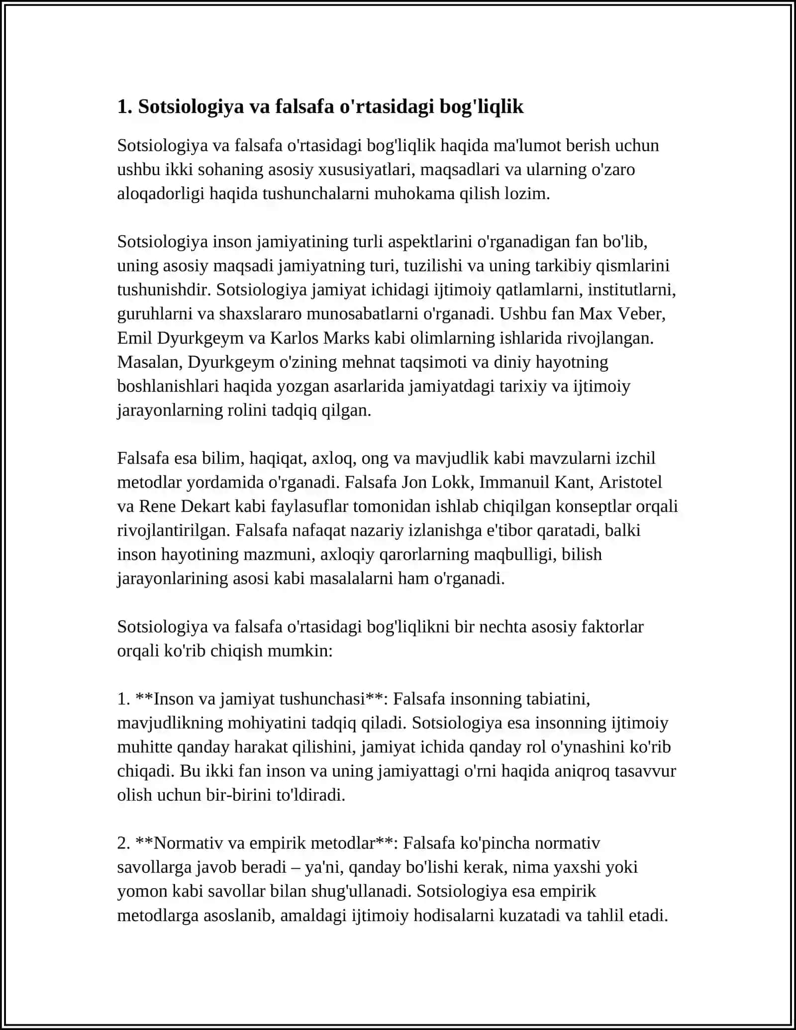 MUSTAQIL ISH Mavzu: SOTSIOLOGIYANING IJTIMOIY-GUMANITAR FANLAR BILAN O'ZARO BOG'LIQLIGI. JAMIYAT VA UNING ASOSIY SHAKLLARI 4