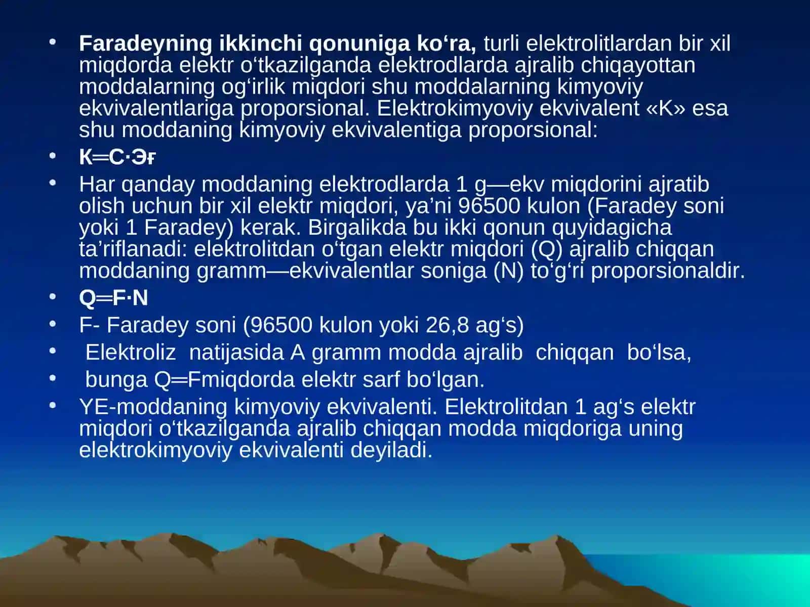 Elektrokimyoeritma va suyuqlanmalarda boradigan jarayonlar 4
