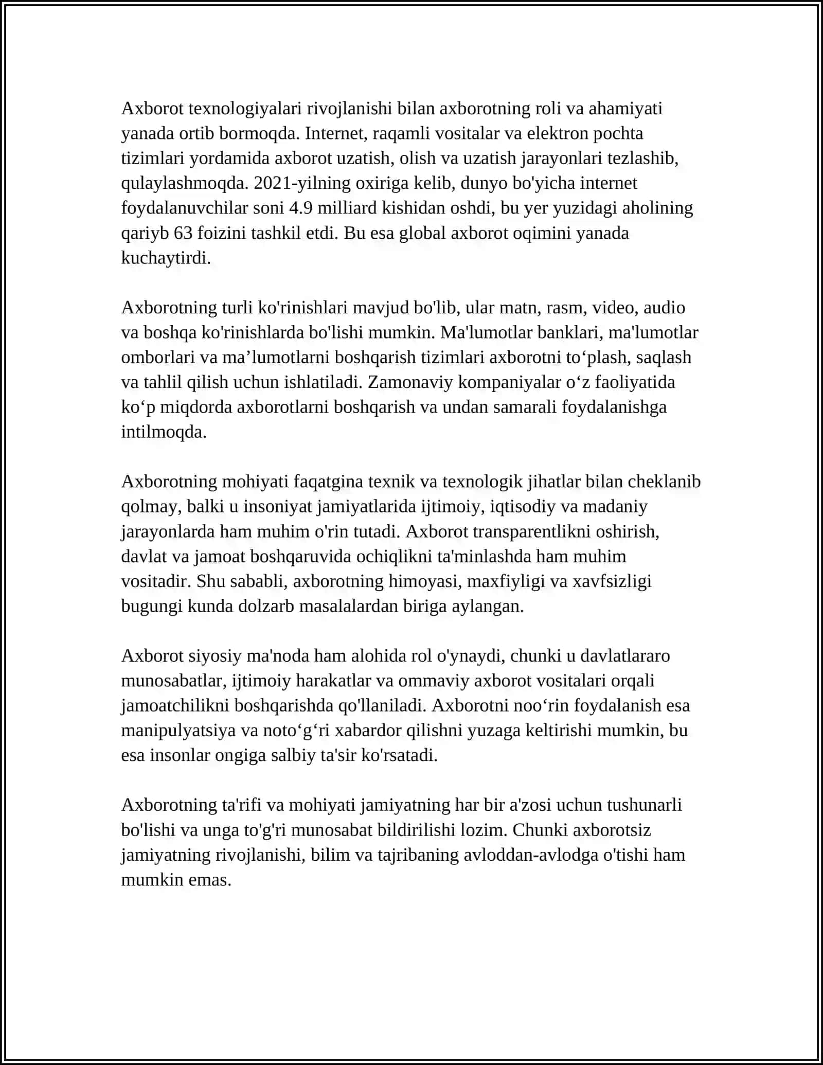 AXBOROTNING TURLARI VA XUSUSIYATLARI 4
