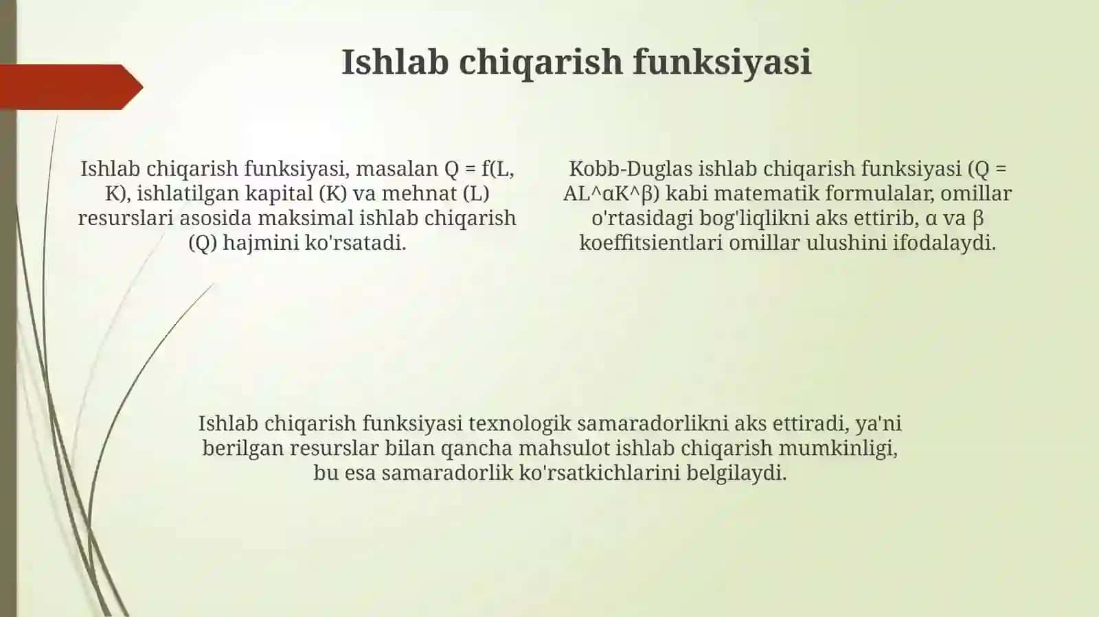 Ishlab chiqarish xarajatlarini minimallashtiruvchi omillar nisbatini tanlash 4