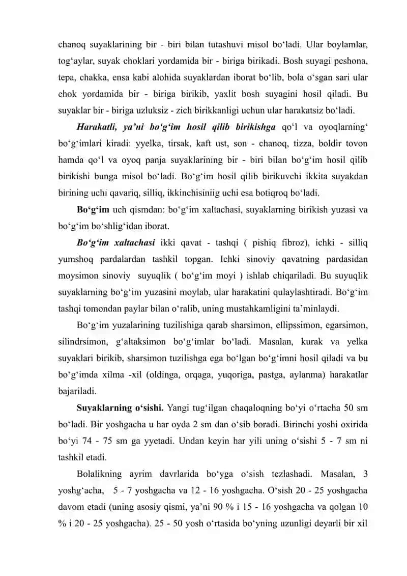 Suyaklarning tuzilishi, shakllari, tarkibi, birikishi 4