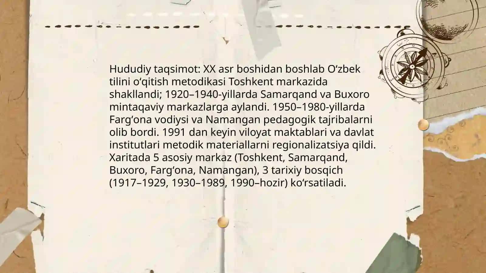 Oʻzbek tilini oʻqitish metodikasi fanining tarixiy taraqqiyotini xaritada ifodalash 4