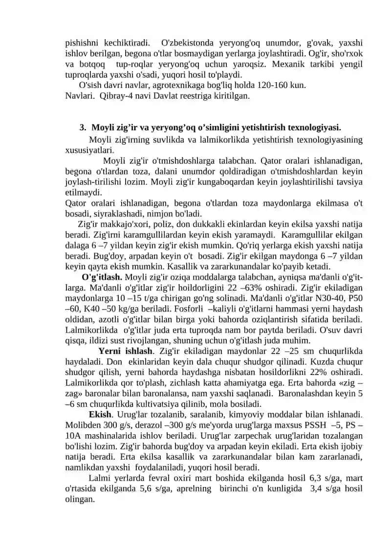 Moyli zig’ir va yeryong’oqning biologiyasi va yetishtirish texnologiyasi 4