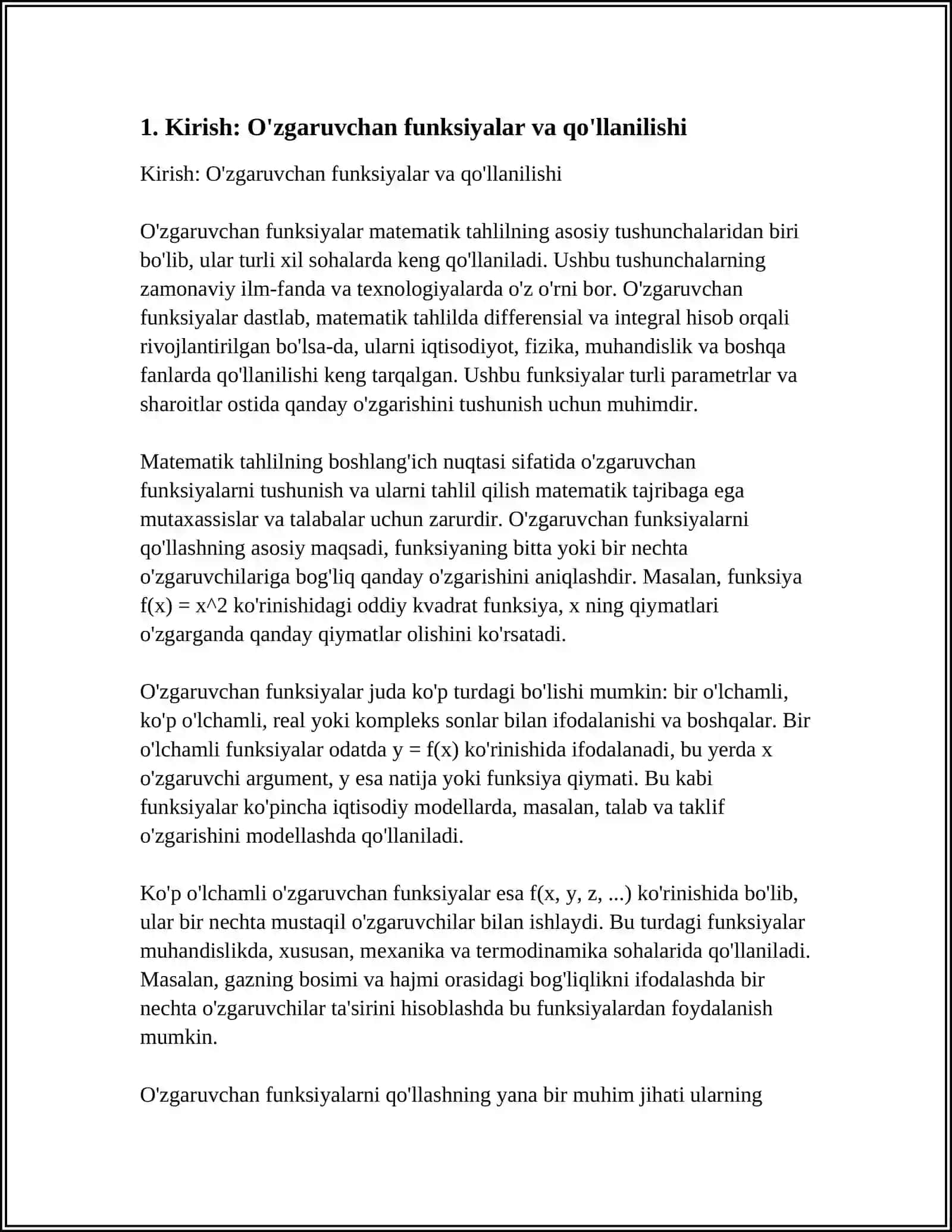 BIR O'ZGARUVCHILI FUNKSIYANI TEKSHIRISH. FOYDANI MAKSIMALLASHTIRISH MODELI 4