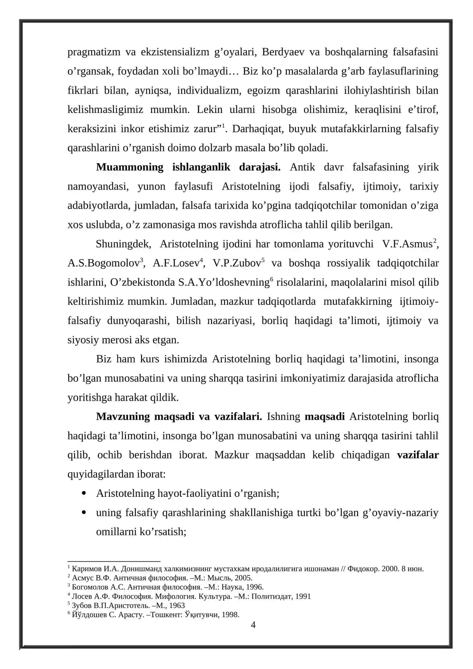 ARISTOTELNING BORLIQ HAQIDAGI TA’LIMOTINING SHARQQA TARQALISHI MAVZUSIDAGI KURS ISHI 4