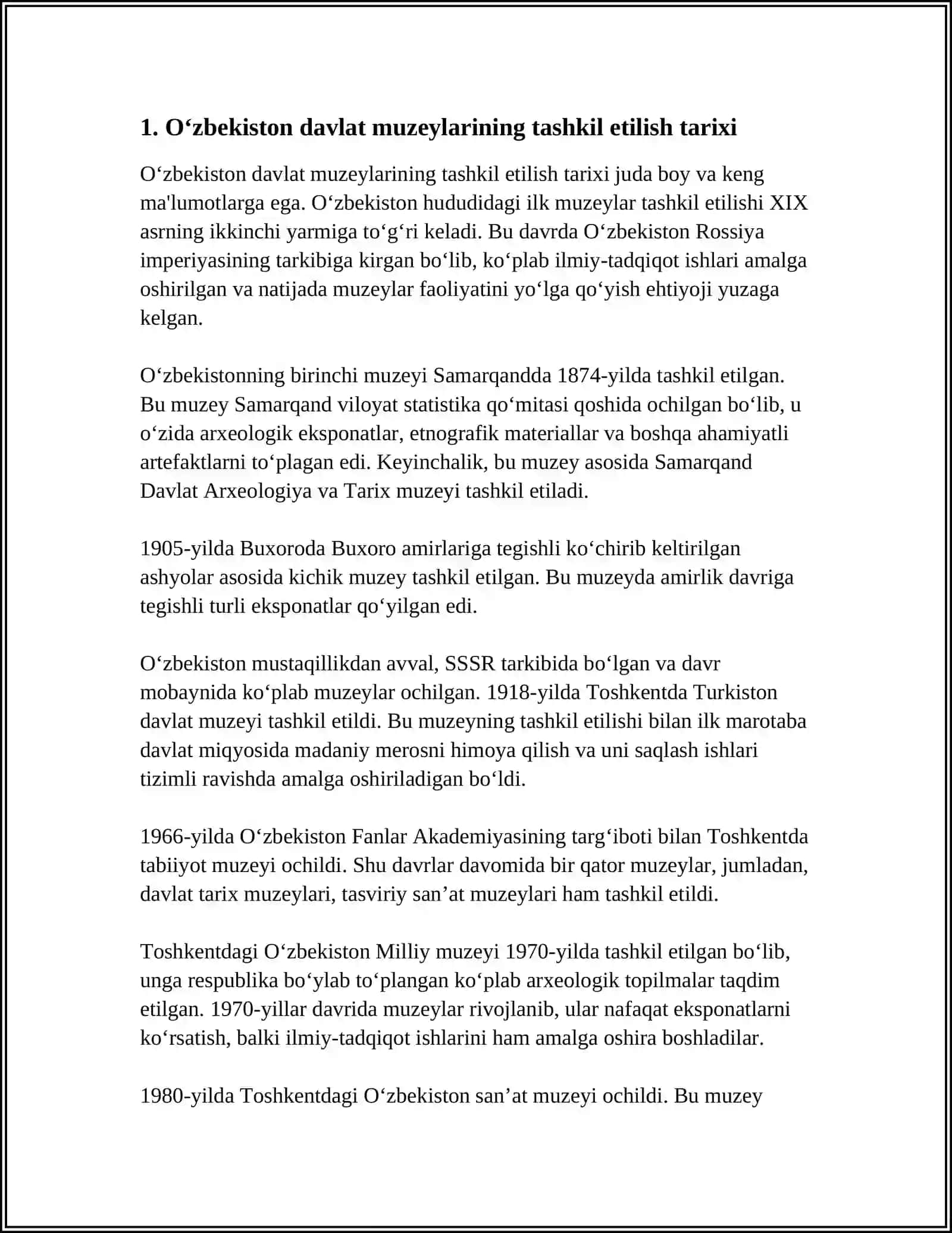 XX ASRNING 20-30 YILLARIDA O‘ZBEKISTONDA DAVLAT MUZEYLARINI TASHKIL ETILISHI 4