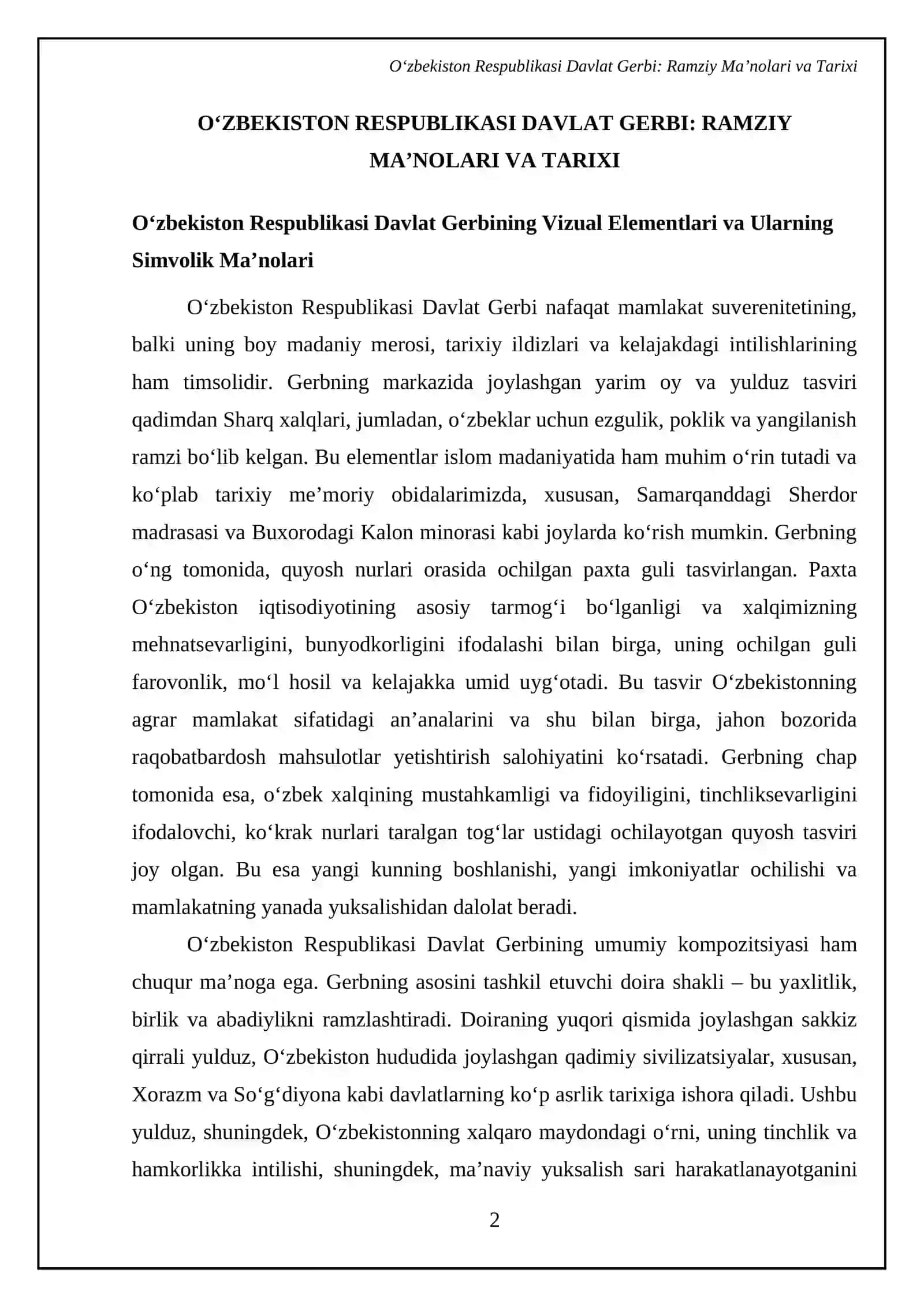 Oʻzbekiston Respublikasi Davlat Gerbi, Bayrogʻi va Madhiyasi 4