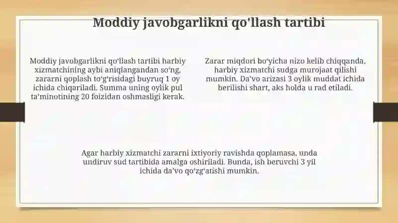 Harbiy xizmatchilarni moddiy javobgarlikka tortish uchun 4
