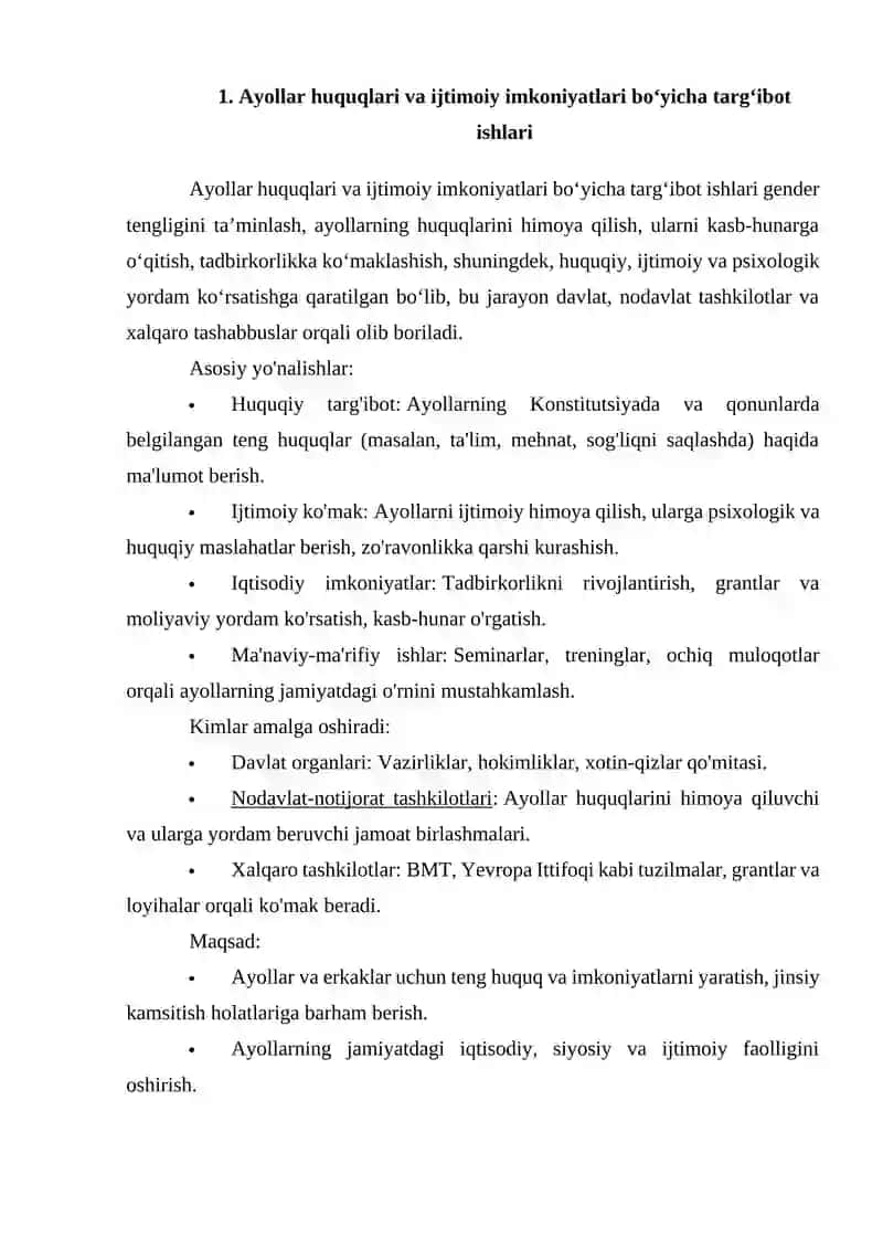 Ayollar bilan ijtimoiy ish olib borish usullari 4