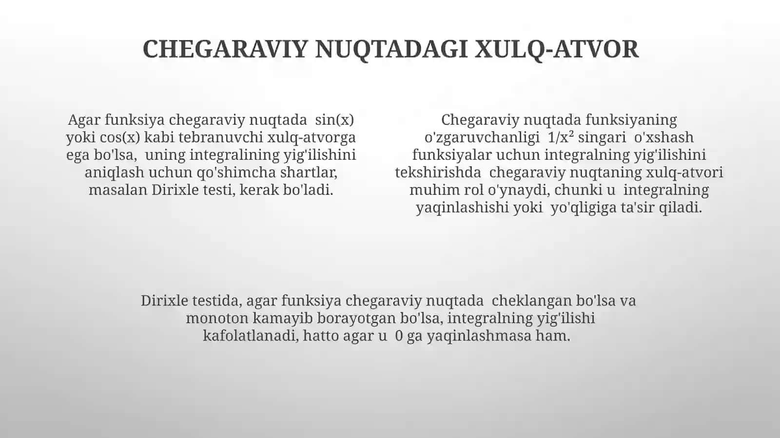 Noto'g'ri integrallar va ularning yig'ilish shartlari 4