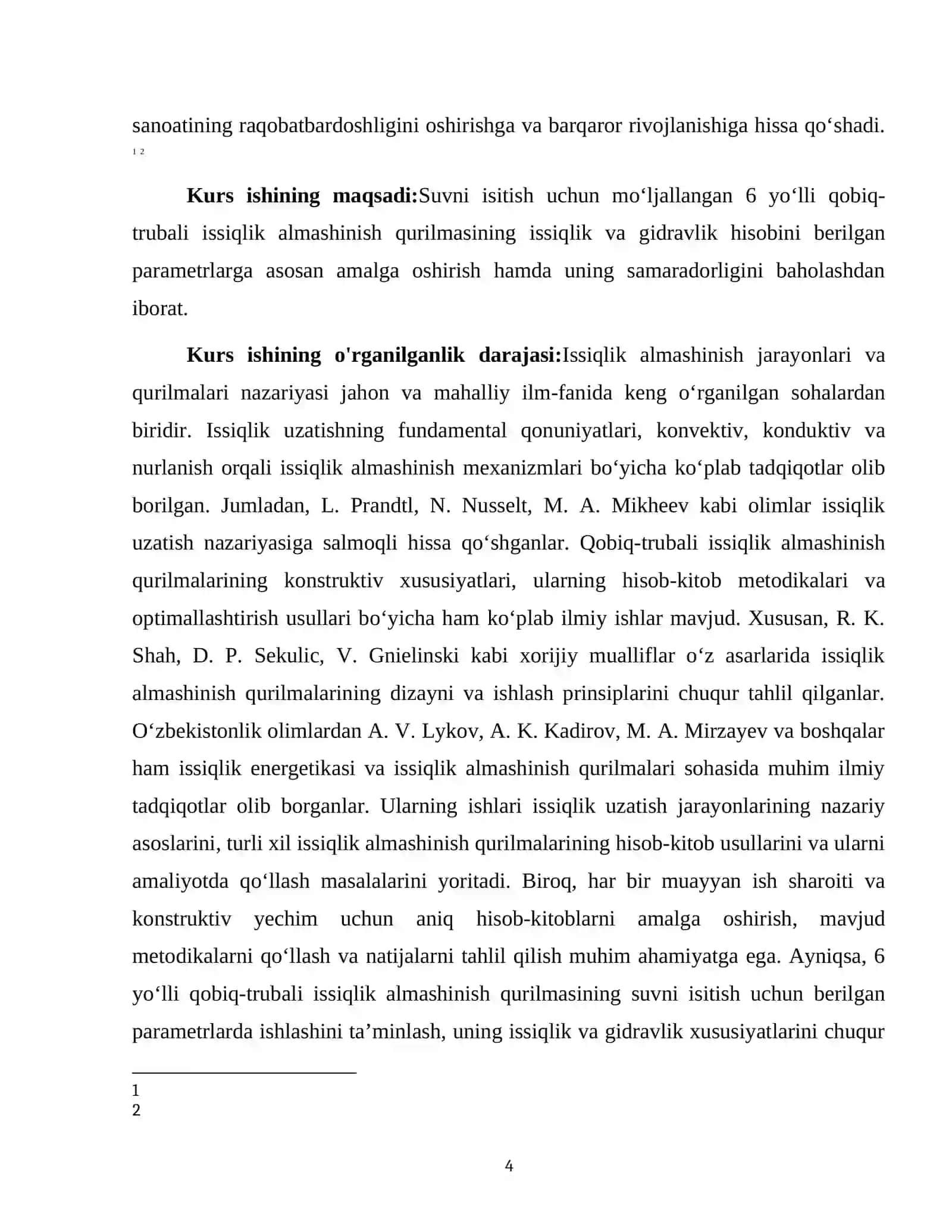 SUVNI ISITISH UCHUN 6 YO'LLI QOBIQ TRUBALI ISSIQLIK ALMASHINISH QURILMASI HISOBI 4