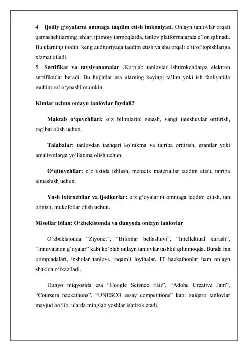 Onlayn ko‘rik-tanlovlari va ularda ishtirok etish talablari 4