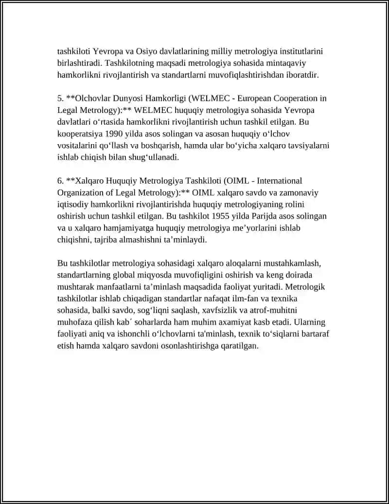 Metrologiya va Standartlashtirish bo'yicha Xalqaro Tashkilotlar 4