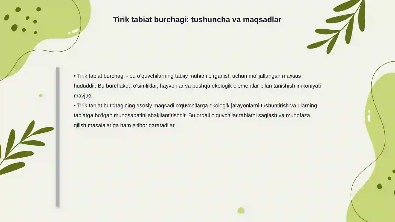 Geografiya maydonchasi, tirik tabiat burchagi, o‘quv tajriba uchastkasida darslarni o‘tkazish metodikasi 4