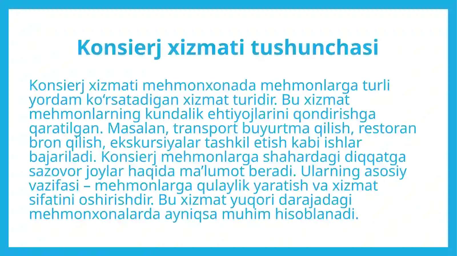 Mehmonxonada konsierj xizmati faoliyati yuritish 4