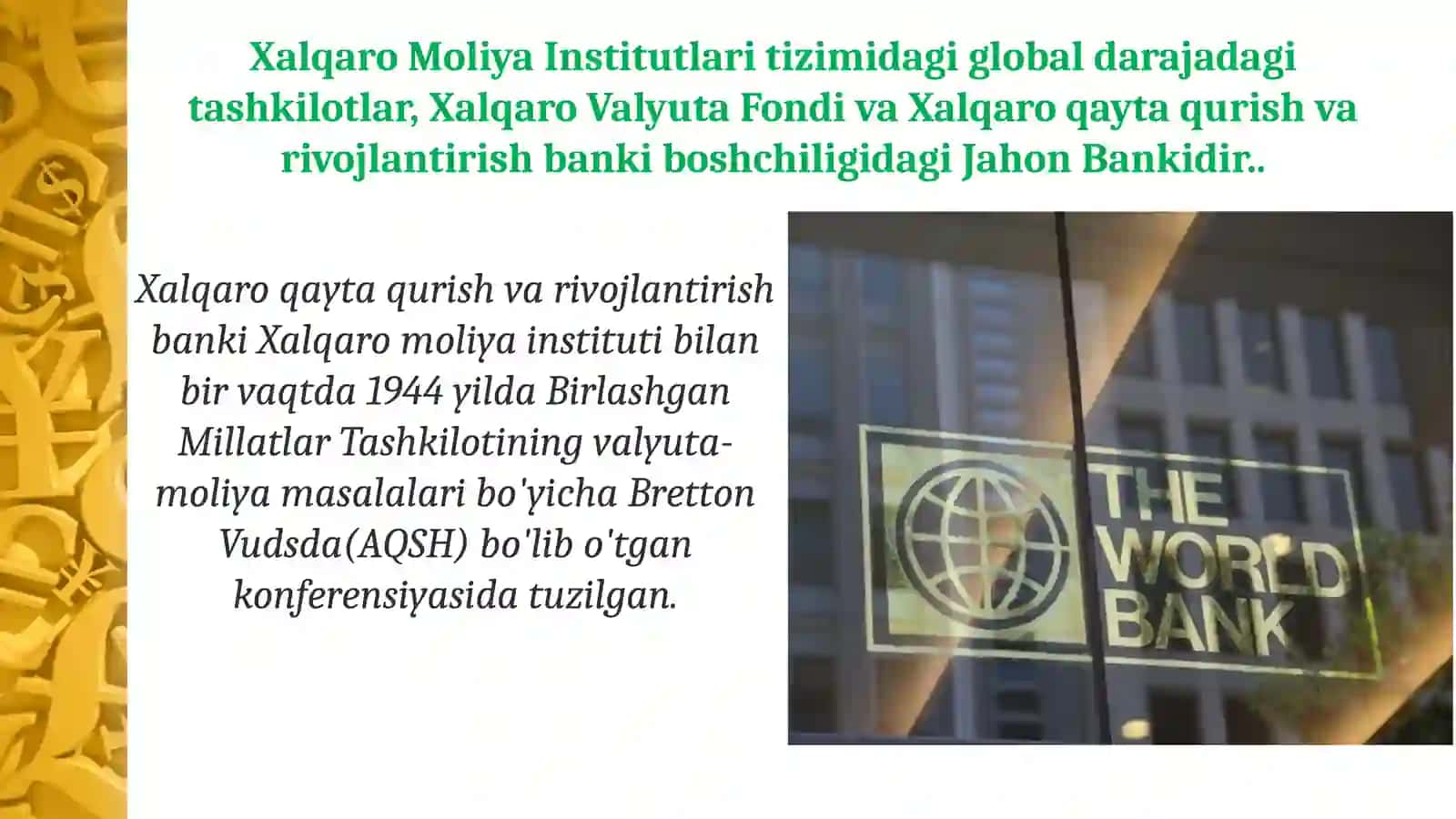 JAHON BANK GURUHI VA UNGA KIRUVCHI TASHKILOTLAR FAOLIYATI 4