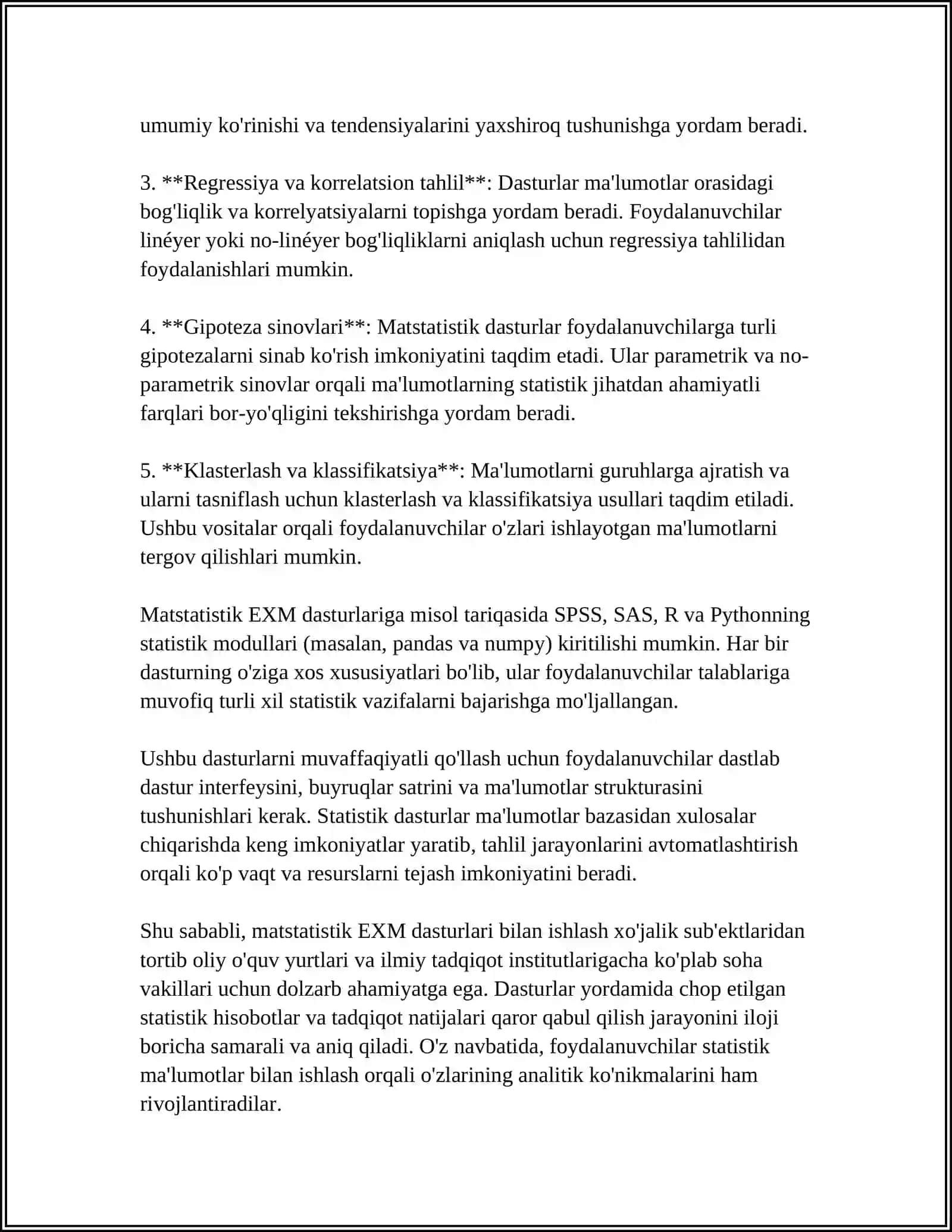 MATSTATISTIK EXM DASTURLARI VA ULAR BILAN ISHLASH 4