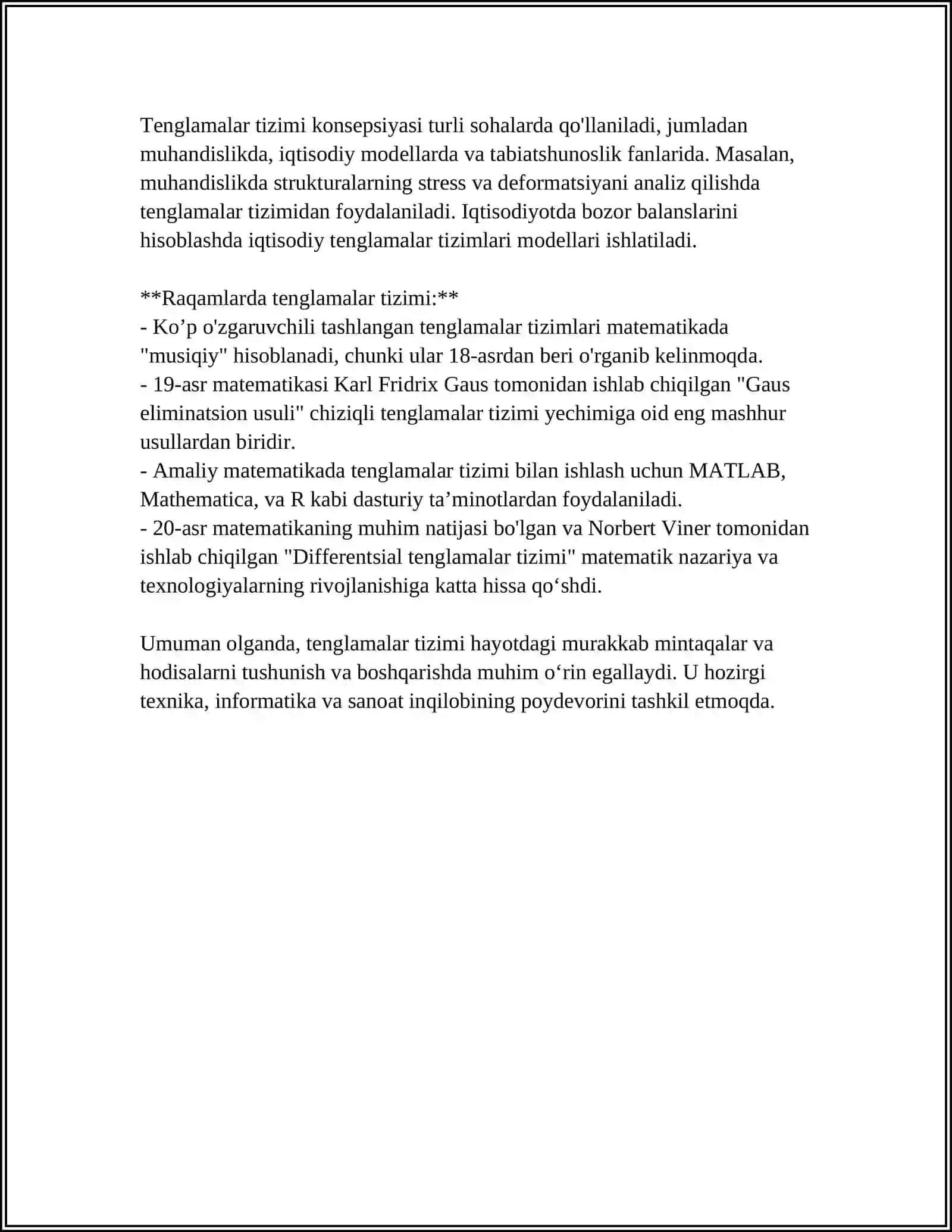 TENGLAMALAR TIZIMI KO‘RINISHIDAGI EKONOMETRIK TAHLIL 4