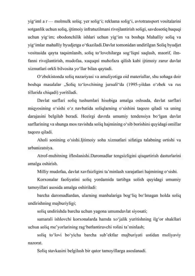 SOLIQLARNING UMUMIY BELGILARI. SOLIQLARNING DAVLAT BYUDJETI DAROMADLARIDAGI O‘RNI 4