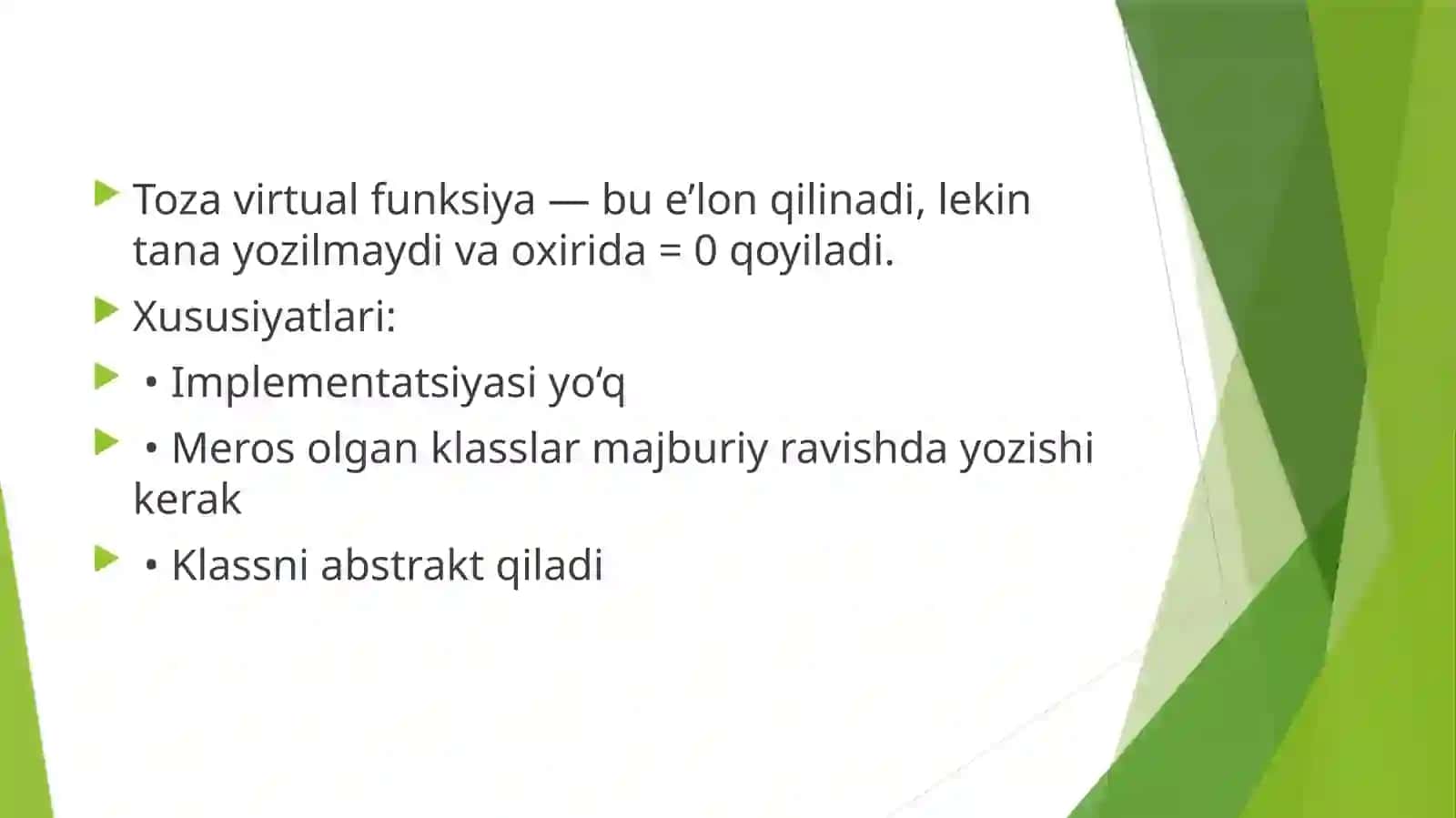 Abstraktsinflar va toza virtual funksiya 4