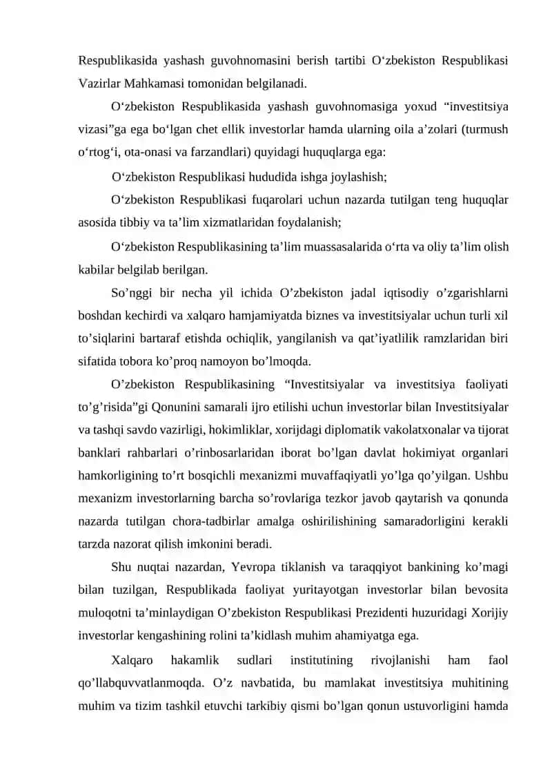 Investitsiyalarni jalb etishning jahon tajribasi va uni O`zbekistonda qo`llash imkoniyatlari. 4