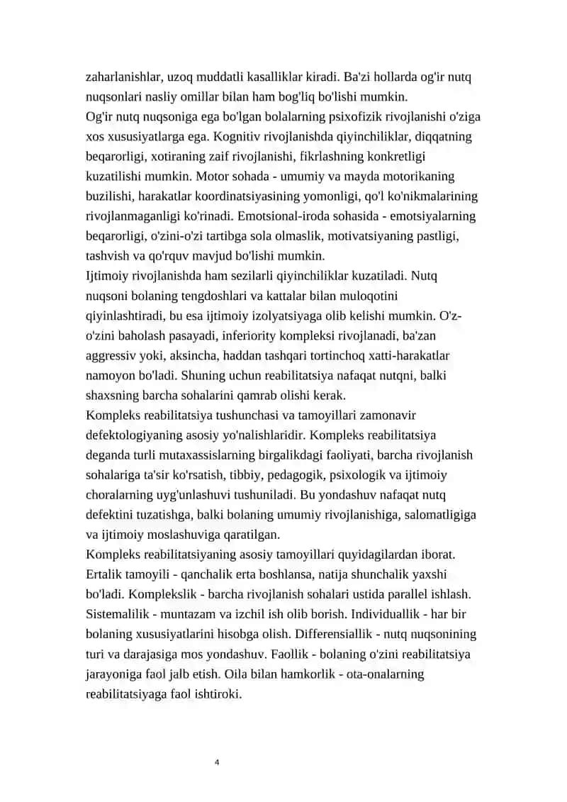 OG'IR NUTQ NUQSONIGA EGA BO'LGAN BOLALARNING KOMPLEKS REABILITATSIYA QILISHNING ASOSIY YO'NALISHLARI 4