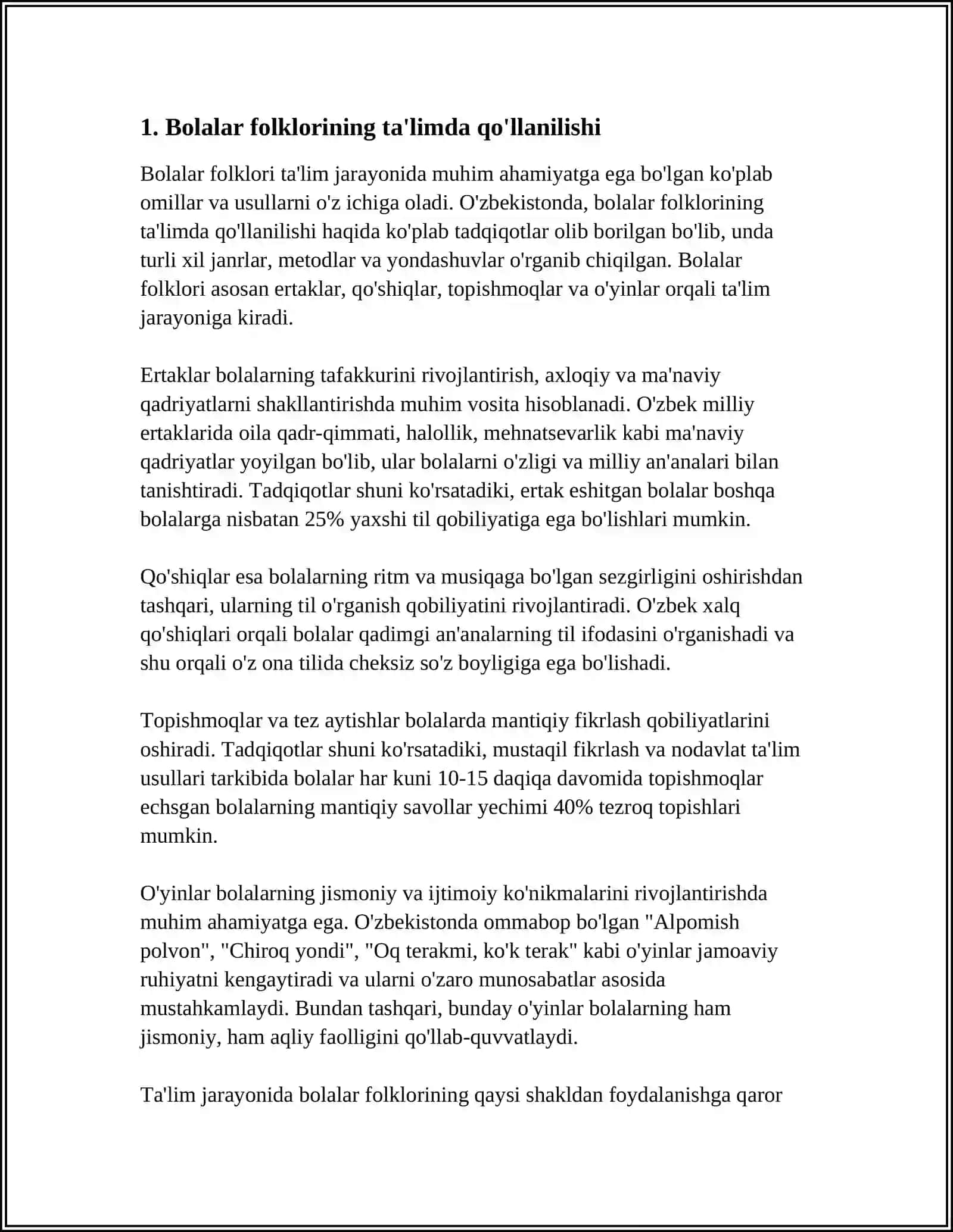 BOLALAR FOLKLORIDAN TURLI FAOLIYATLARDA FOYDALANISH YO'RIQNOMA 4
