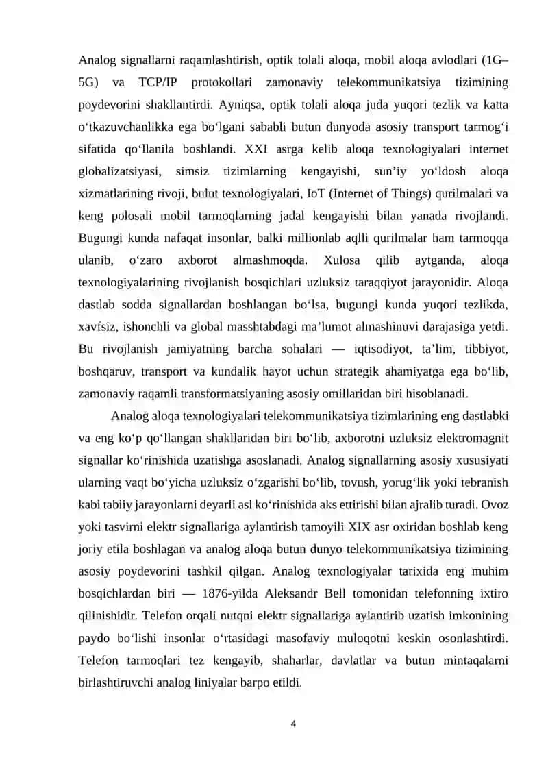 ALOQA TEXNOLOGIYALARI VA TARMOQLAR 4