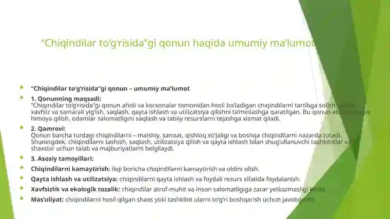 Chiqindilar to‘g‘risidagi qonun bandlarini o‘rganish 4