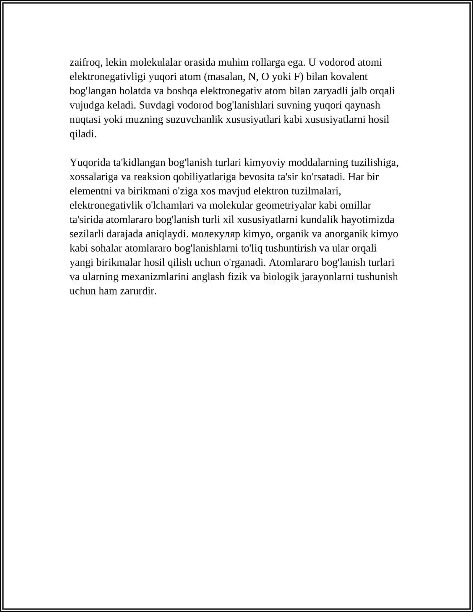 ATOMLARARO BOG'LANISH TURLARI, METALL, VAN-DER-VALG'S VA VODOROD BOG'LANISHLAR HAMDA ATOM ORBITALARINING GIBRIDLANISHI 4
