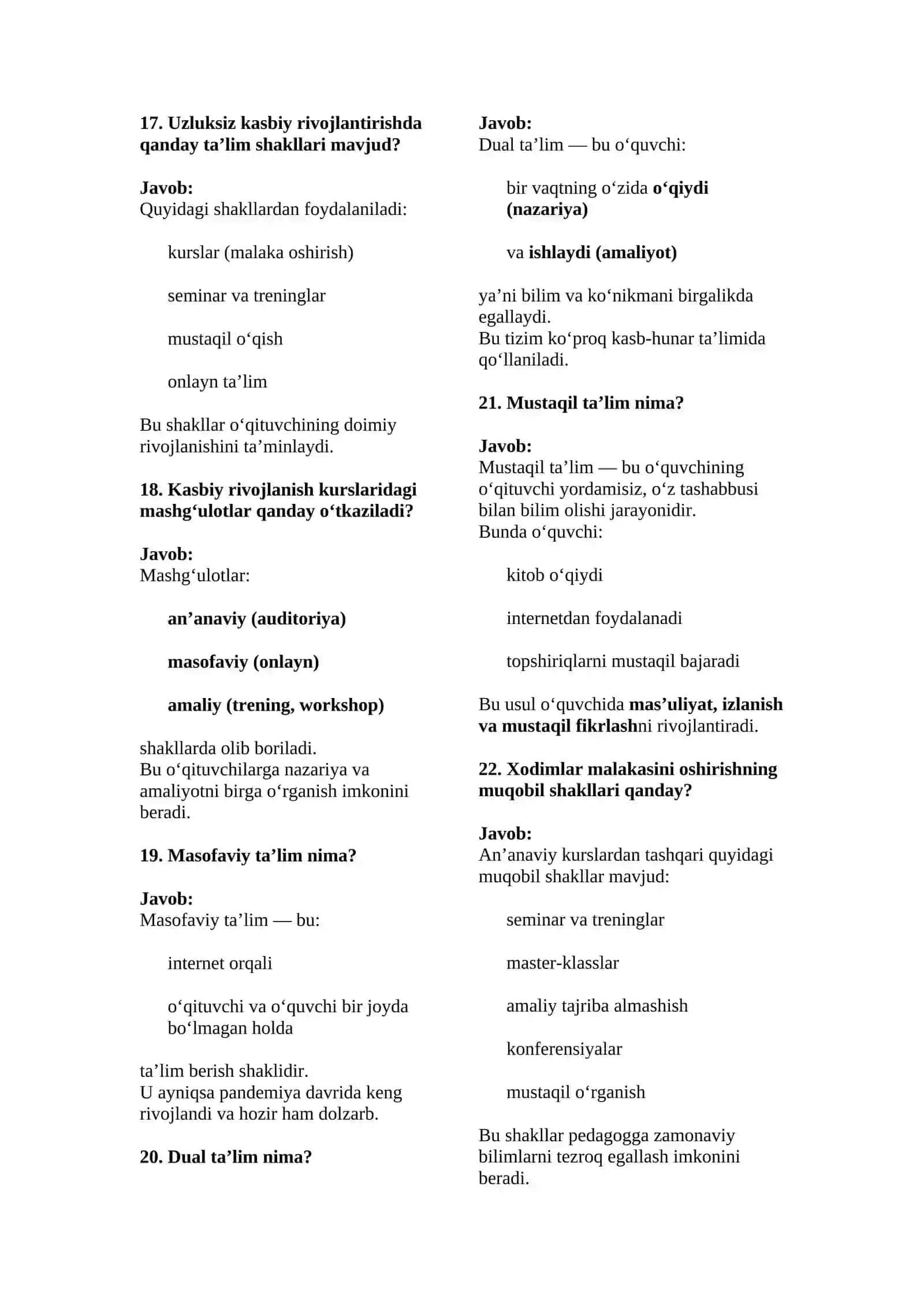 Xalq ta'limiga ishga kiruvchilar uchun suhbat savollari va javoblari 4