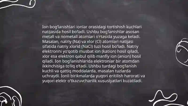 Turli agregat xolatdagi moddalarda kimyoviy bogʻlanish turlari 4
