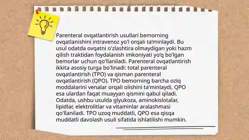 Xirurgik bemorlarni enteral va parinteral ovqatlantirish usullari va zamonaviy dori vositalari 4