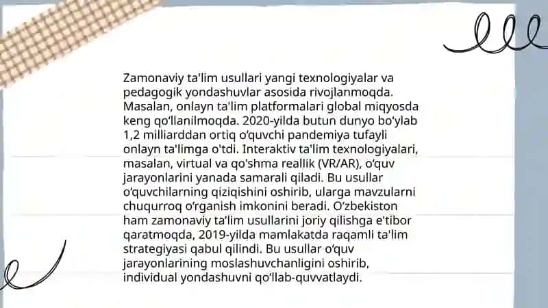Adabiy ta'limdagi zamonaviy va interfaol usullarning an'anaviy va noananviy usullardan farqi 4