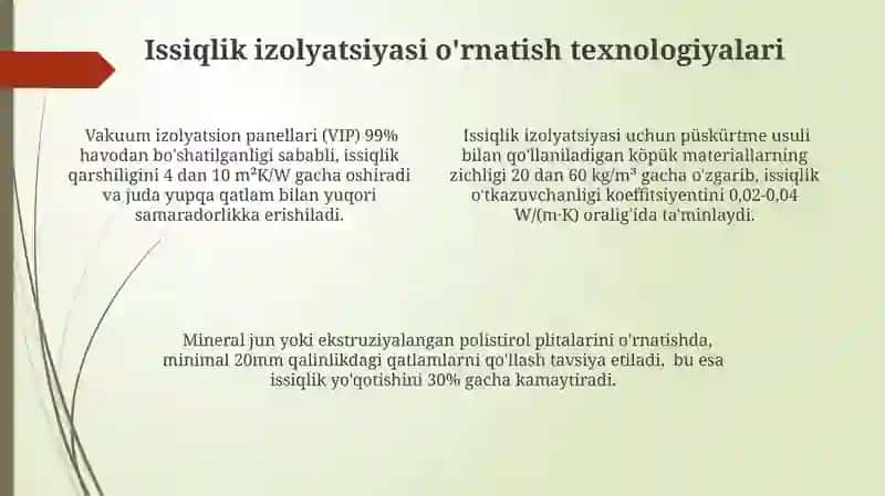 Issiqlik izolatsiyasi materiallari xususiyatlari 4