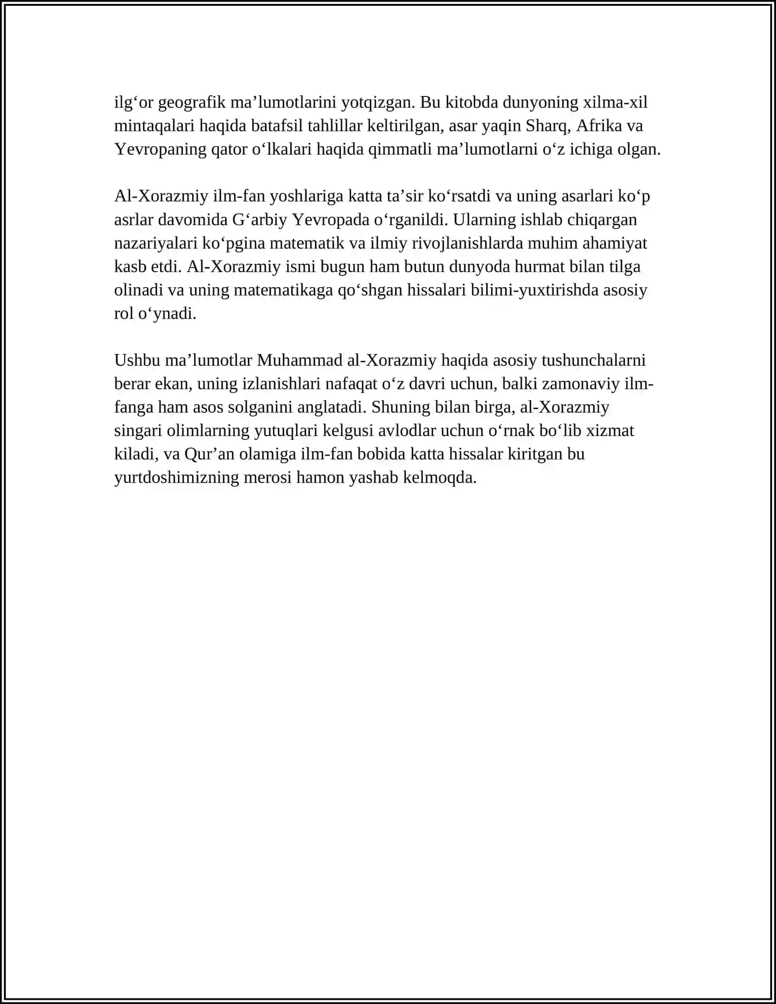 MUSTAQIL ISH Mavzu: ÒRTA ASR SHARQ ALLOMALARINING MATEMATIKAGA QÒSHGAN HISSALARI 4
