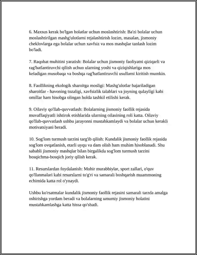 Kundalik bolalarni jismoniy tarbiya bo'yicha ishni tashkil etish 4