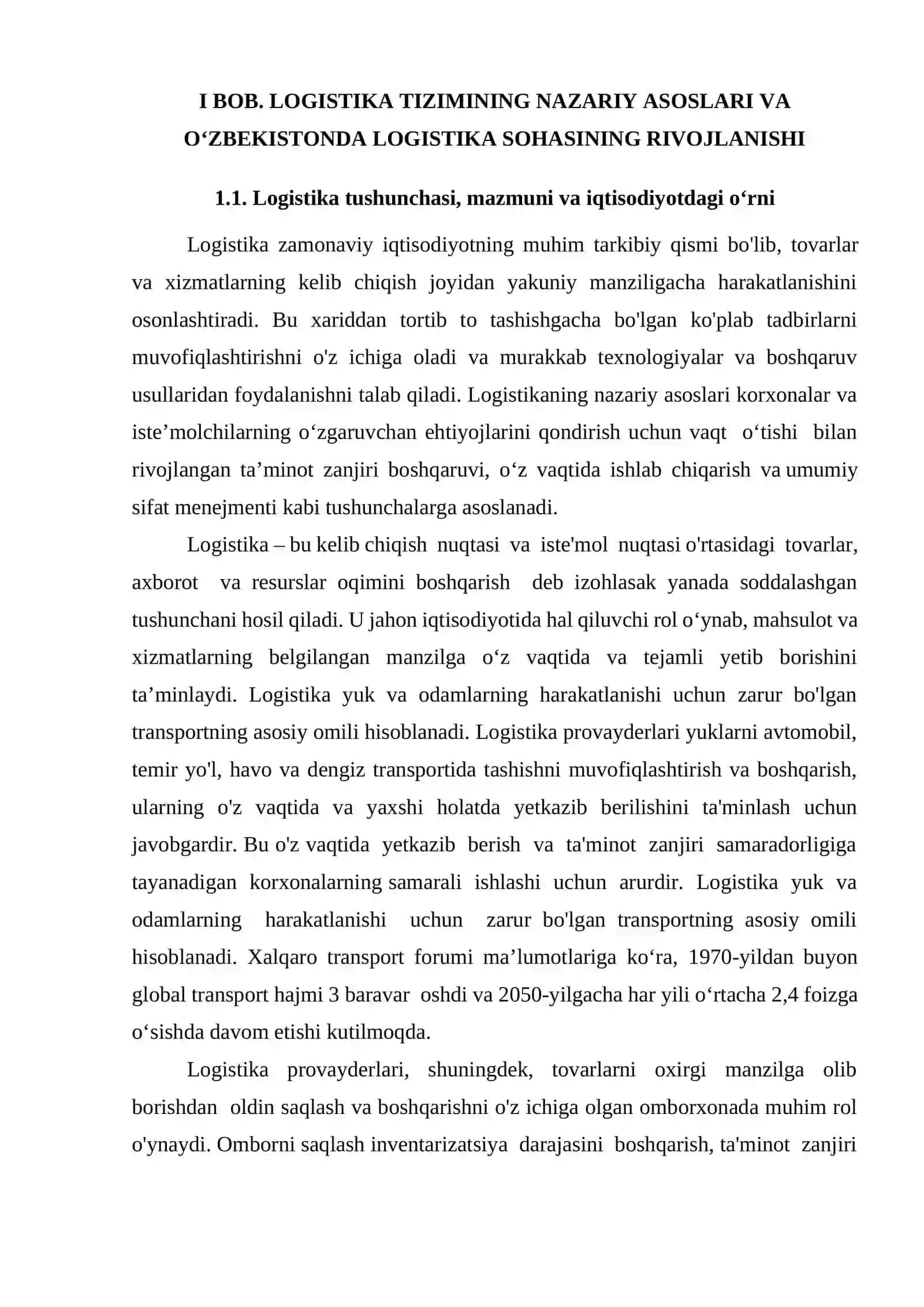 LOGISTIKA TIZIMINING NAZARIY ASOSLARI VA O‘ZBEKISTONDA LOGISTIKA SOHASINING RIVOJLANISHI 4