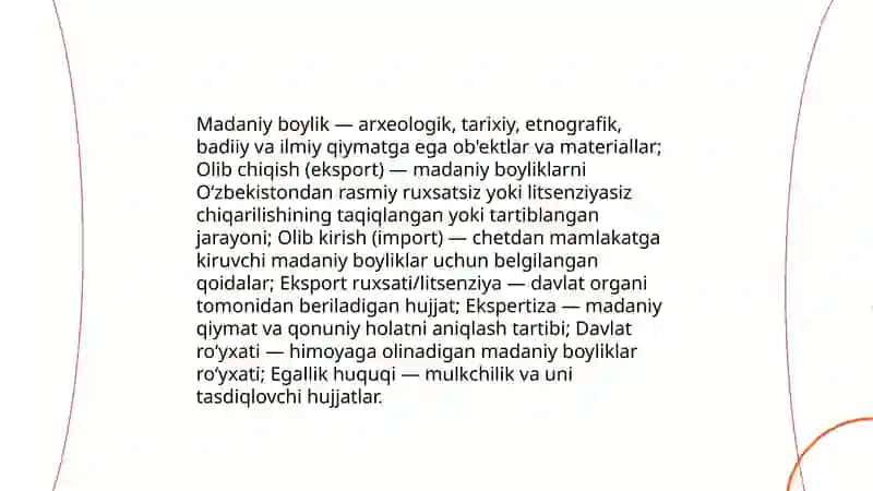 "Madaniy boyliklarning olib chiqilishi va olib kirilishi" toʻgʻrisidagi qonuni 4