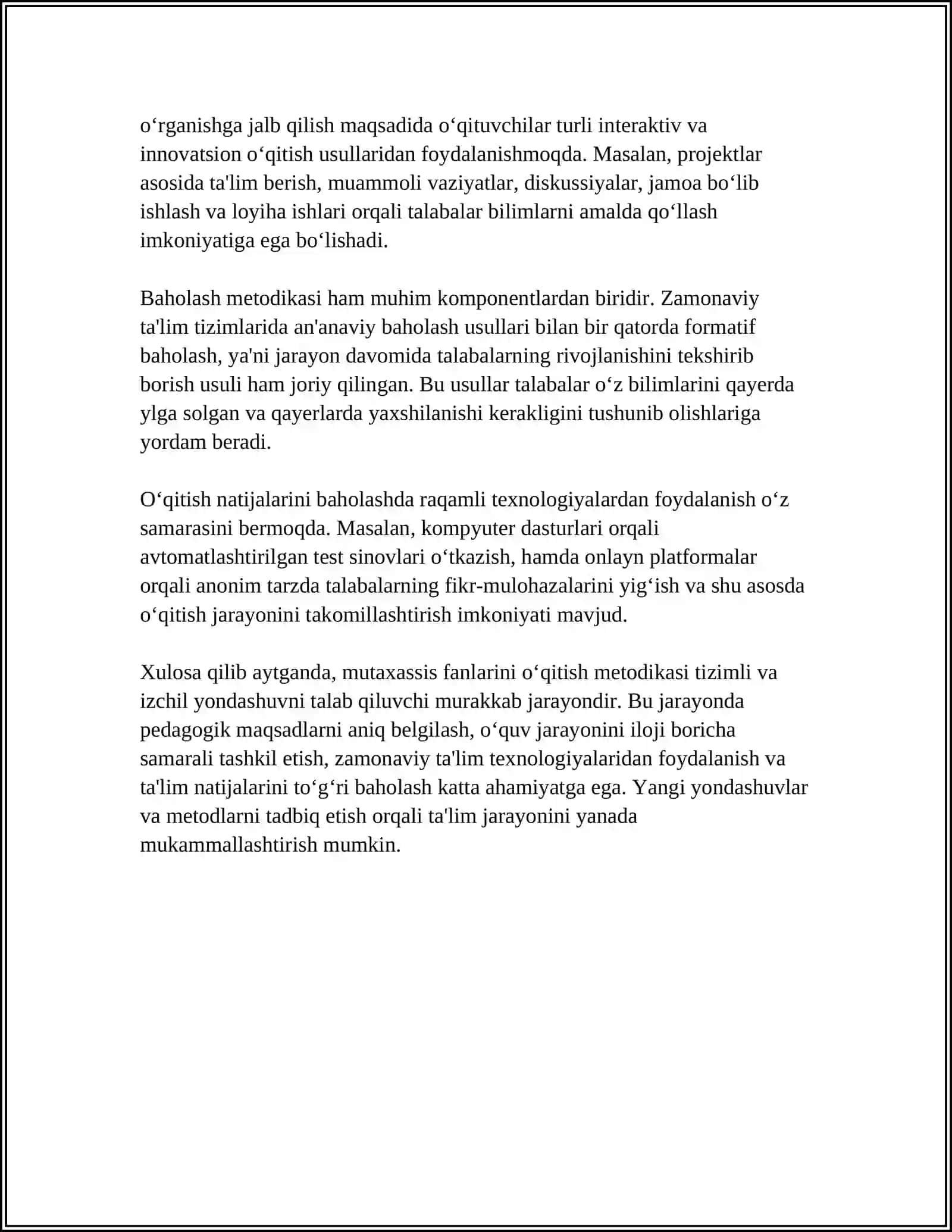 BO‘LAJAK O‘QITUVCHILARNING PEDAGOGIK FAOLIYATIGA TAYYORLASHDA "MUTAXASSIS FANLARINI O‘QITISH METODIKASI" FANINING O‘RNI VA RO‘LI 4