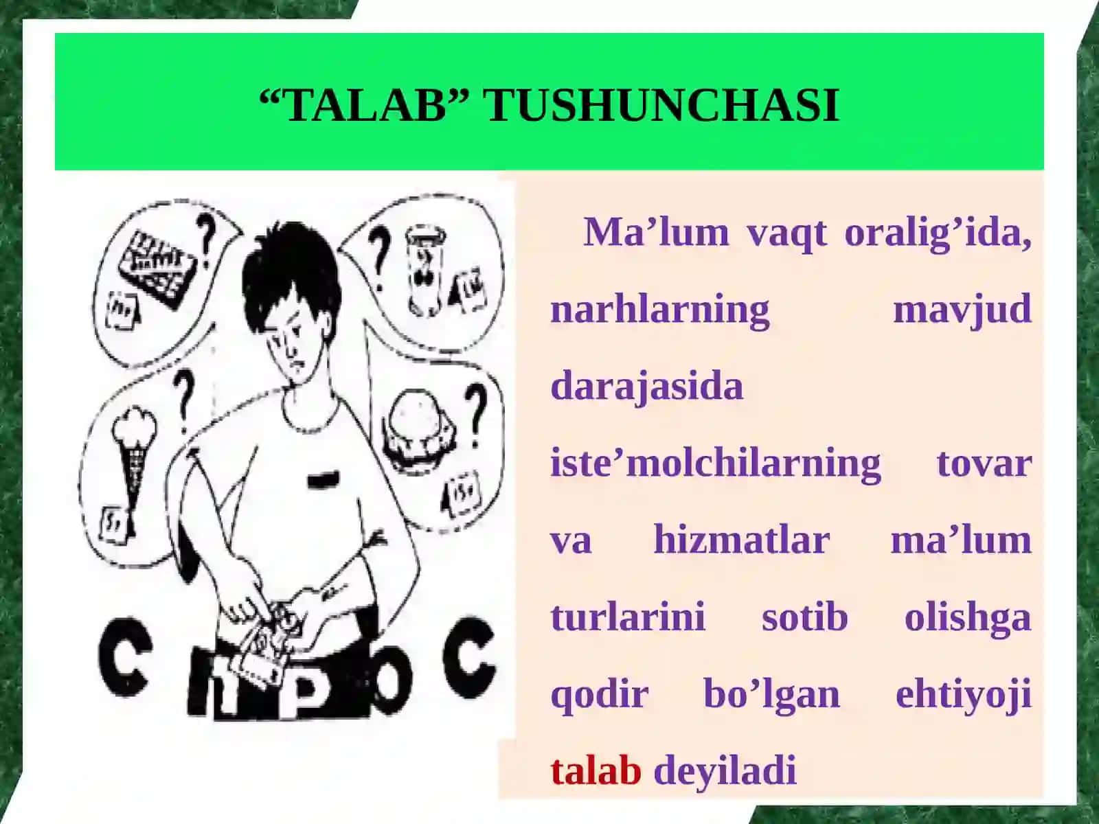 TALAB, TAKLIF VA BOZOR MUVOZANATI 4