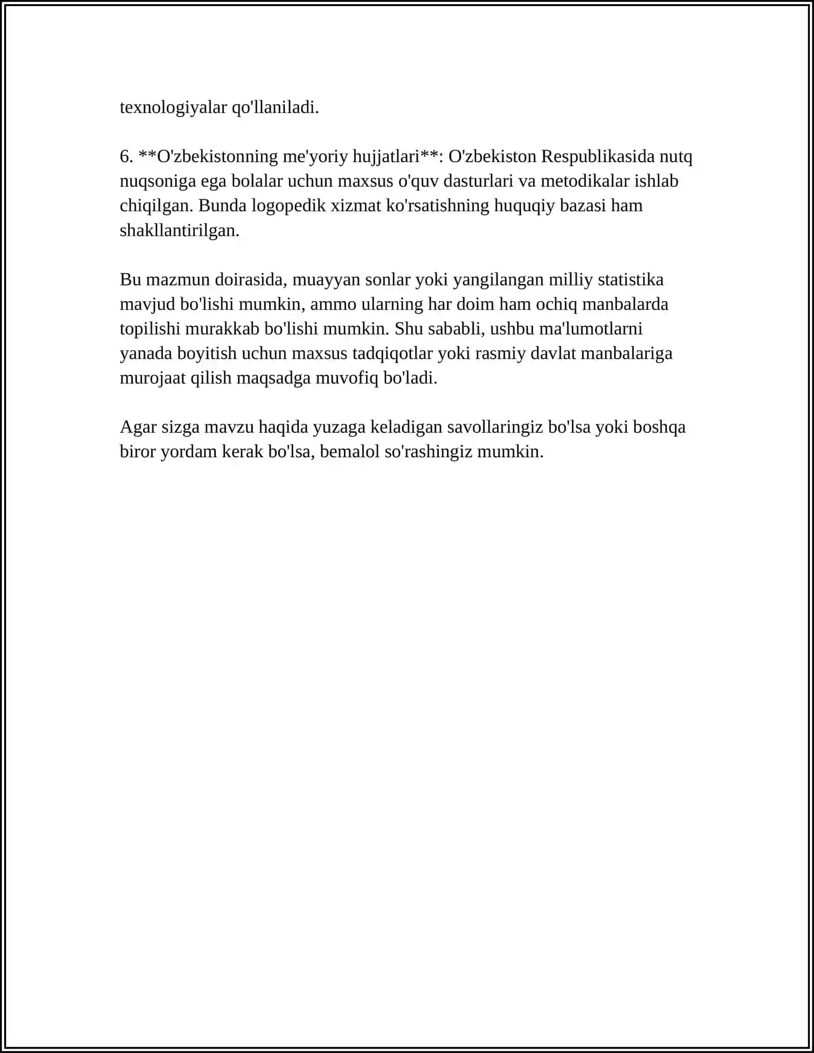 NUTQIDA NUQSONI BO'LGAN BOLALARNING MAKTAB TA'LIMIGA TAYYORLIGINI EKSPERIMENTAL TEKSHIRISH VA TAHLIL ETISH. STEAM TA'LIM TEXNOLOGIYASINI MAKTABGACHA TA'LIMDA QO‘LLASH BO‘YICHA XORIJIY TAJRIBA, INTEGRATSION MASHG‘ULOTLARNI TASHKIL ETISH 4