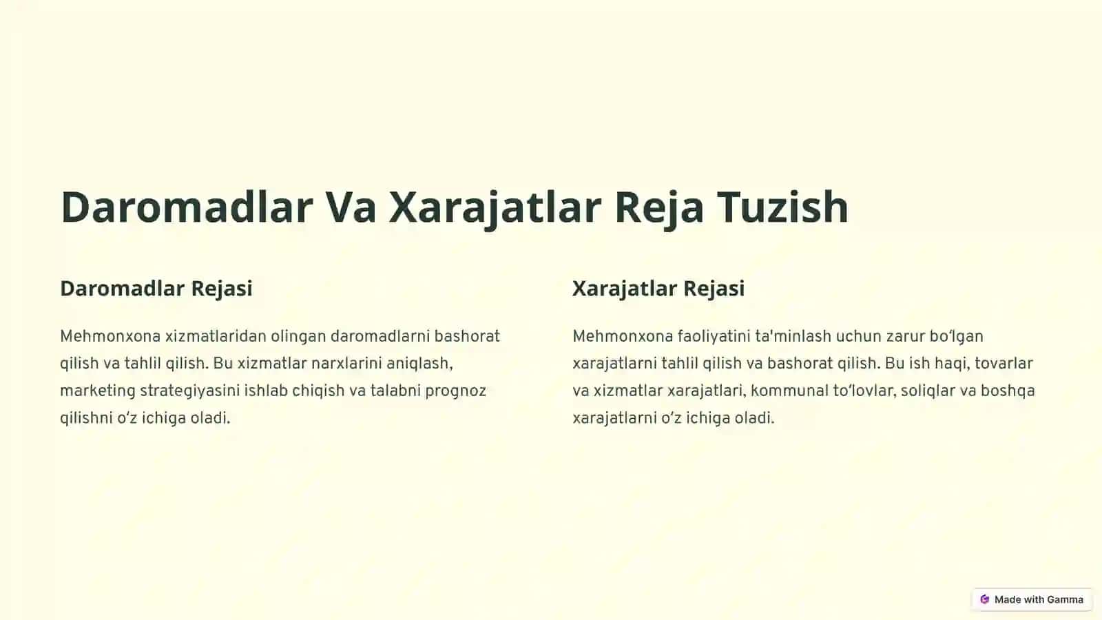 Mehmonxona Xoʻjaligida Moliyaviy Faoliyatni Rejalashtirish 4