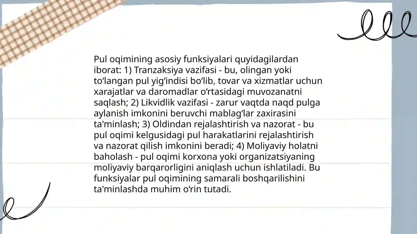 Qisqa muddatli moliyalashtirishda pul oqimining o'rni va ahamiyati 4