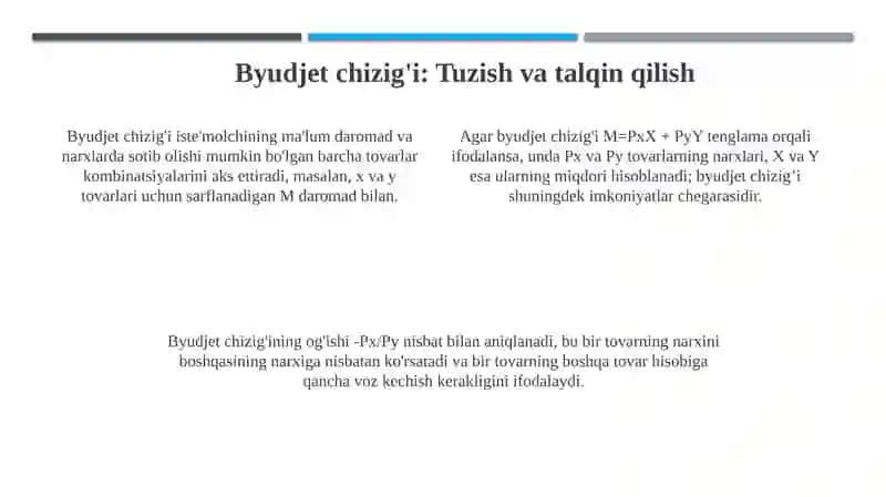 Byudjet cheklanganligi va iste'molchining muvozanatlilik sharti 4