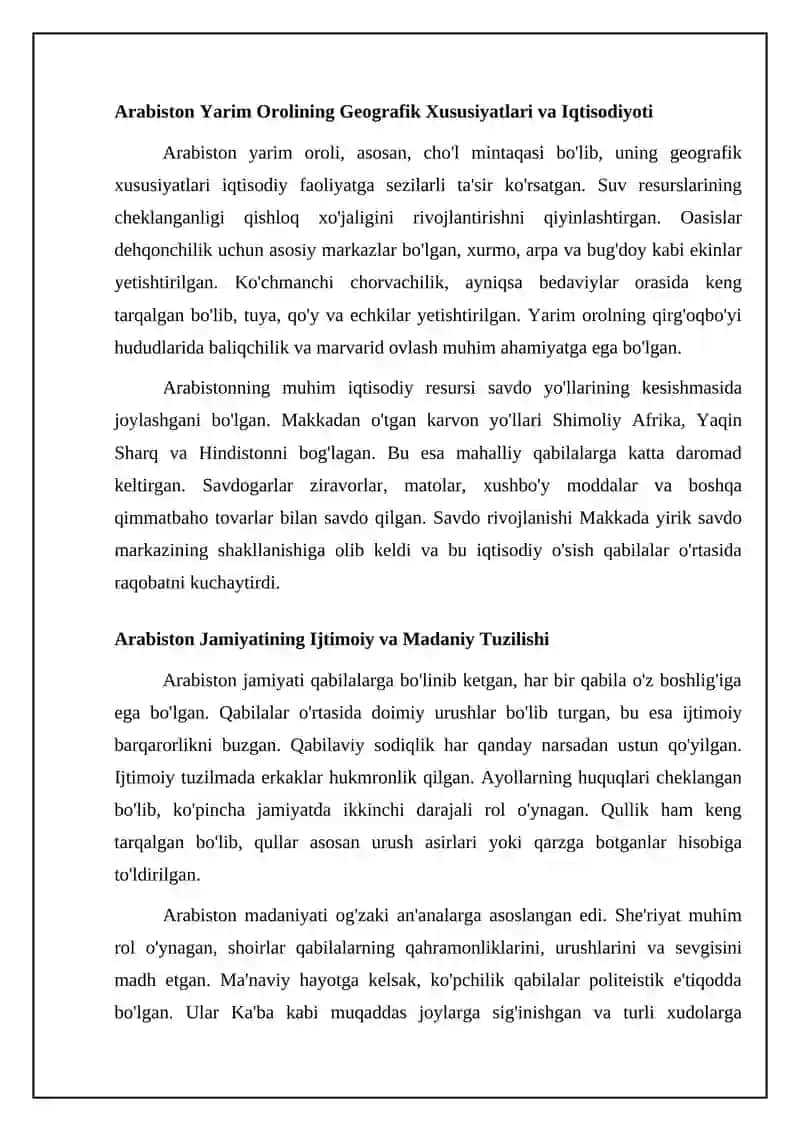 Islom dinining paydo bo'lishdagi ijtimoiy-siyosiy va madaniy sharoitlar 4