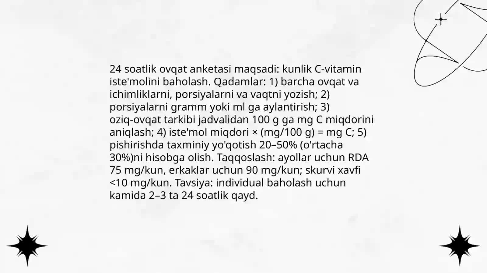 Ovqatlanishning adekvatligini baholash 4